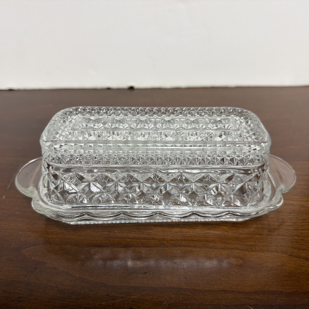 Vintage Anchor Hocking "Wexford" Clear Pressed Glass Covered Butter Dish